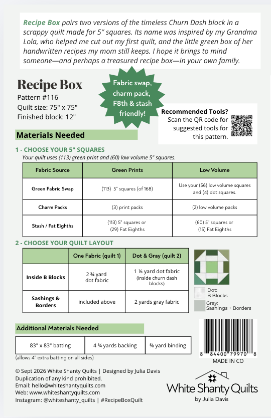 Recipe Box PDF quilt pattern - Automatic Download